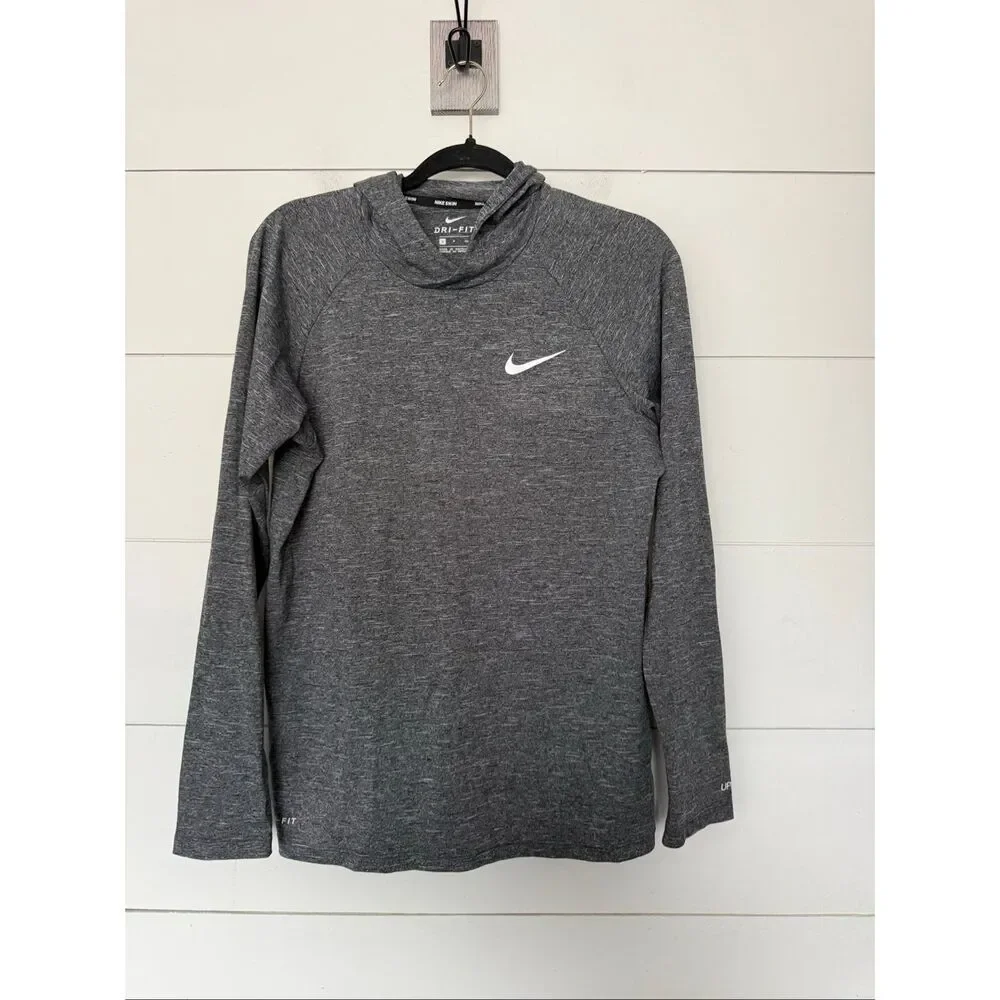Nike Men’s Small Swim Grey Hydroguard Hooded Longsleeve Top